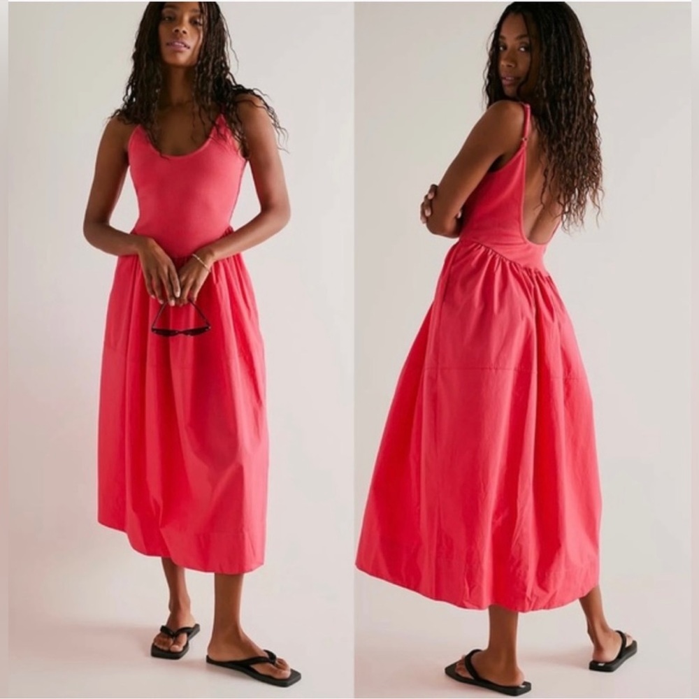 Free People Coral Pink Scoop Back Midi Dress